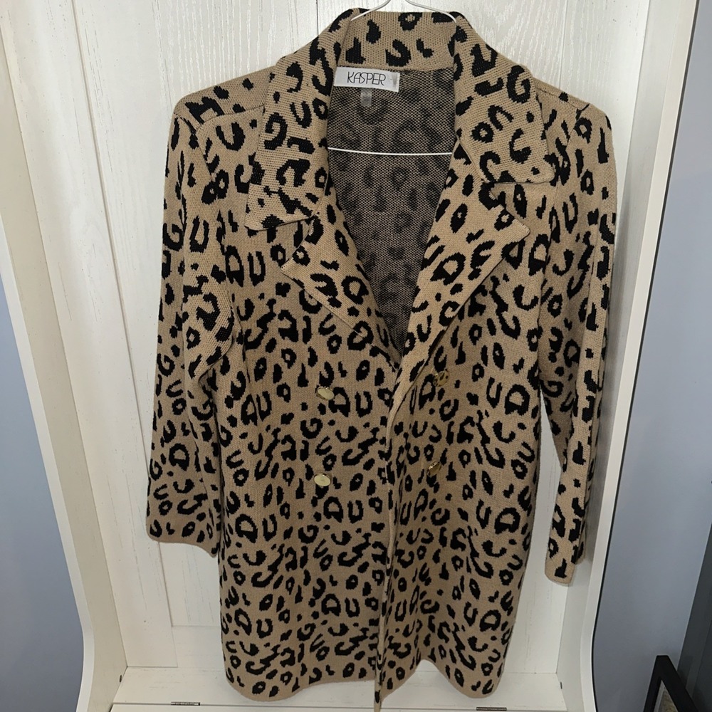 Kasper Womens Cardigan Leopard Print Size Small FLAW